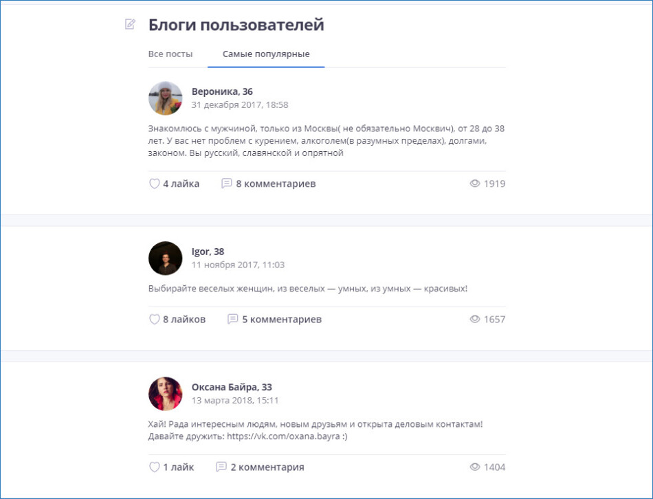 Блоги пользователей